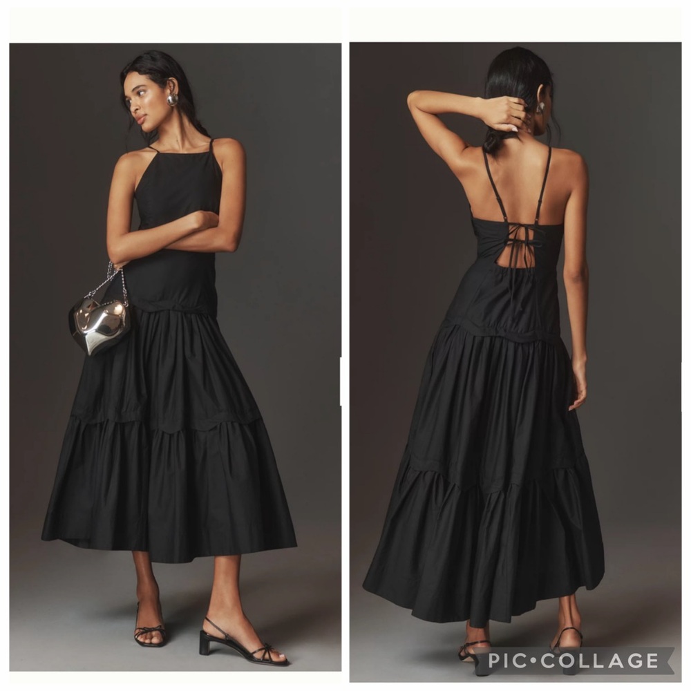 Anthropologie Maeve NWT Tiered Halter Maxi Dress Black Size 1X